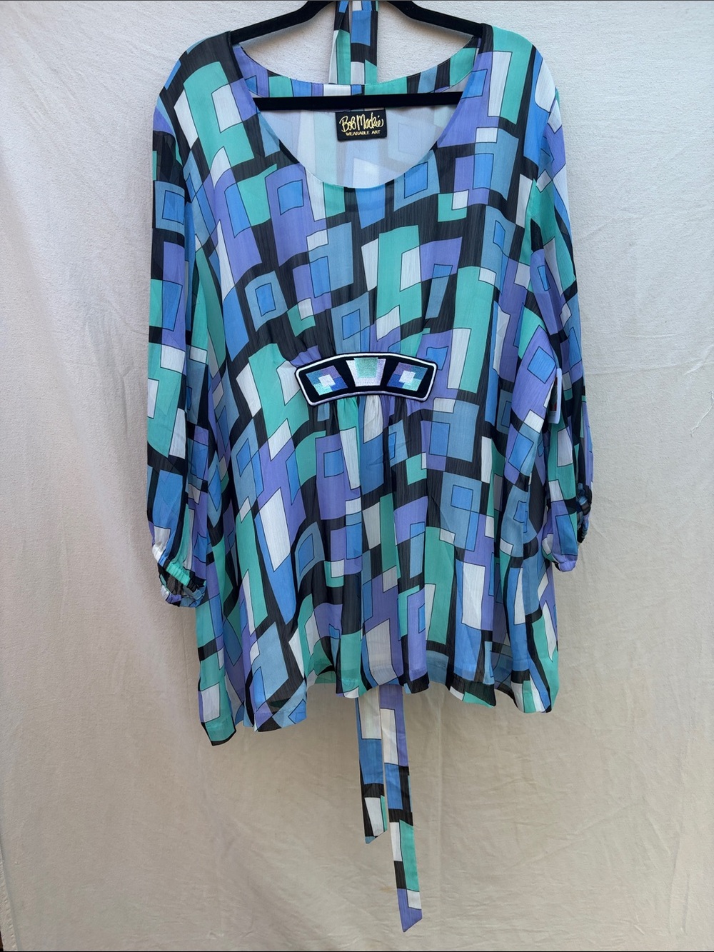 Bob Mackie Geometric Print Tunic in Teal, Blue & Purple